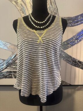 Weavers Black and White Striped Tank with Yellow Accent